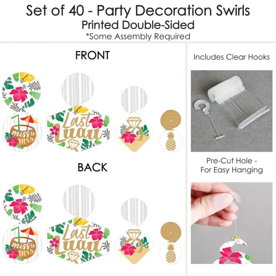 Big Dot of Happiness Last Luau - Tropical Bachelorette Party and Bridal Shower Hanging Decor - Party Decoration Swirls - Set of 40 {7}