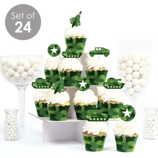 Big Dot of Happiness Camo Hero - Cupcake Decoration - Army Military Camouflage Party Cupcake Wrappers and Treat Picks Kit - Set of 24 {3}
