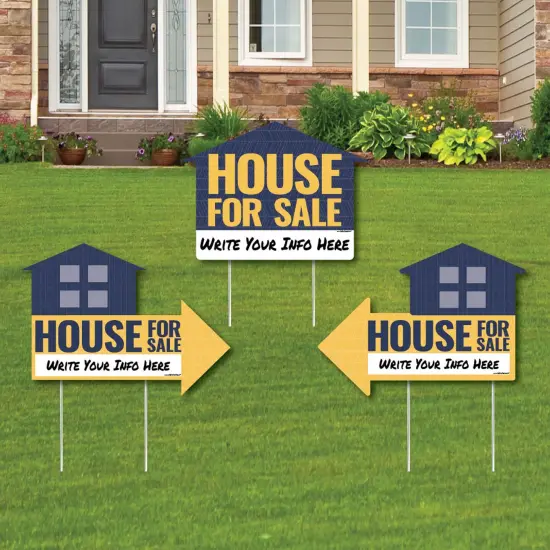 Big Dot of Happiness House for Sale Sign - Yard Sign with Stakes - Double Sided Outdoor Lawn Sign - Set of 3 {1}