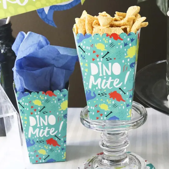Big Dot of Happiness Roar Dinosaur - Dino Mite T-Rex Baby Shower or Birthday Party Favor Popcorn Treat Boxes - Set of 12 {7}