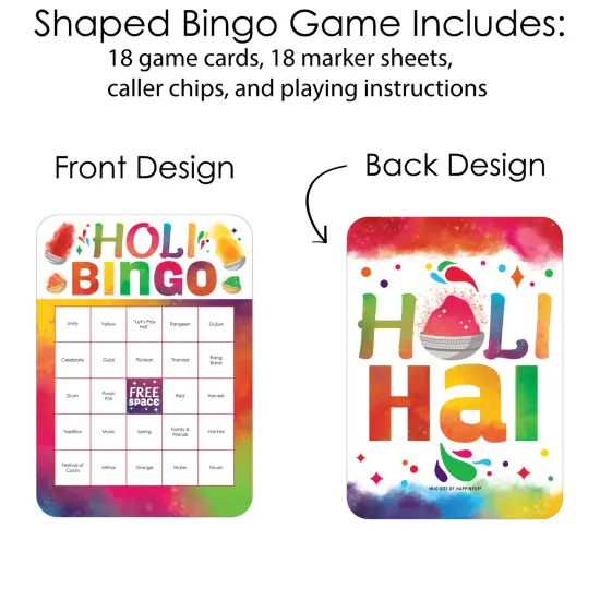 Big Dot of Happiness Holi Hai - Bingo Cards and Markers - Festival of Colors Party Shaped Bingo Game - Set of 18 {4}