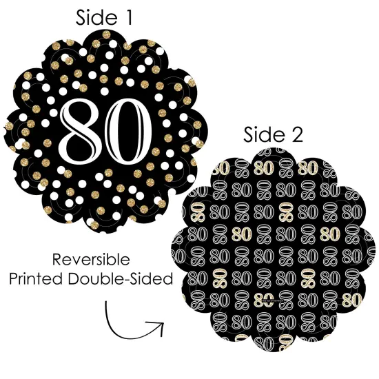 Big Dot of Happiness Adult 80th Birthday - Gold - Birthday Party Round Table Decorations - Paper Chargers - Place Setting For 12 {4}