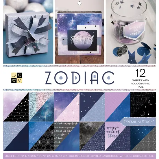 DCWV Double-Sided Cardstock Stack 12"X12" 36/Pkg-Zodiac, 18 Designs/2 Each, 12 W/Foil {1}