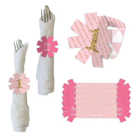 Big Dot of Happiness 1st Birthday Girl - Fun to be One - First Birthday Party Paper Napkin Holder - Napkin Rings - Set of 24 {1}