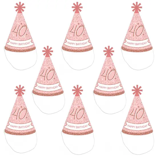Big Dot of Happiness 40th Pink Rose Gold Birthday - Cone Happy Birthday Party Hats for Adults - Set of 8 (Standard Size) {7}