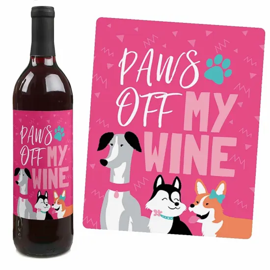 Big Dot of Happiness Pawty Like a Puppy Girl - Pink Dog Baby Shower or Birthday Party Decor for Women and Men - Wine Bottle Label Stickers - Set of 4 {7}