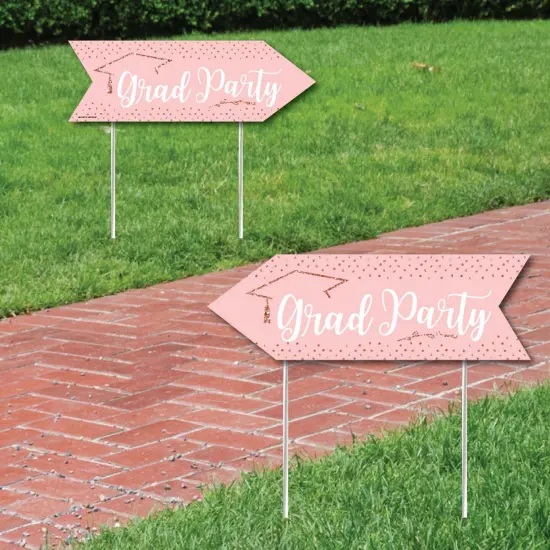 Big Dot of Happiness Rose Gold Grad - Graduation Party Sign Arrow - Double Sided Directional Yard Signs - Set of 2 {1}