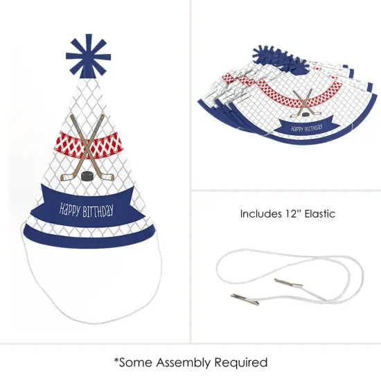 Big Dot of Happiness Shoots and Scores - Hockey - Cone Happy Birthday Party Hats for Kids and Adults - Set of 8 (Standard Size) {6}