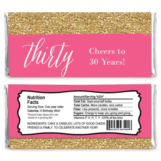 Big Dot of Happiness Chic 30th Birthday - Pink and Gold - Candy Bar Wrappers Birthday Party Favors - Set of 24 {3}