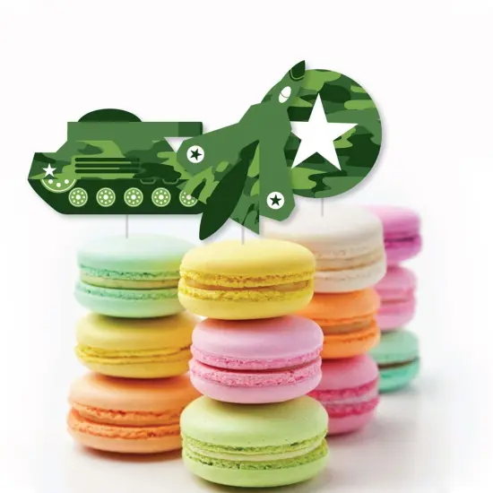 Big Dot of Happiness Camo Hero - Dessert Cupcake Toppers - Army Military Camouflage Party Clear Treat Picks - Set of 24 {6}