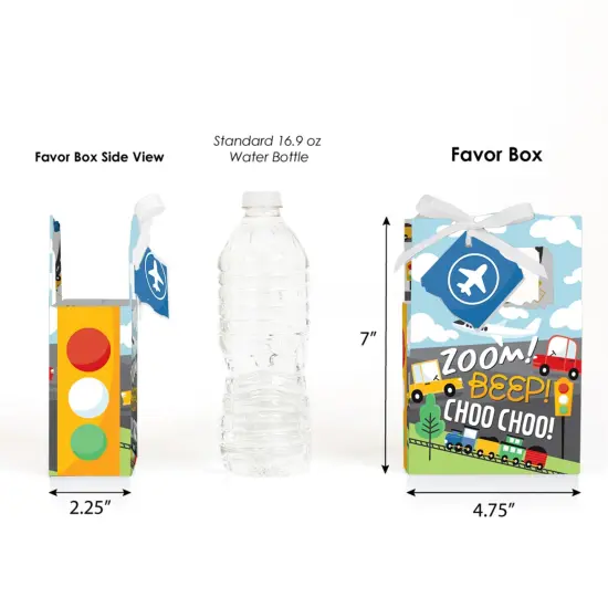 Big Dot of Happiness Cars, Trains, and Airplanes - Transportation Birthday Party Favor Boxes - Set of 12 {3}