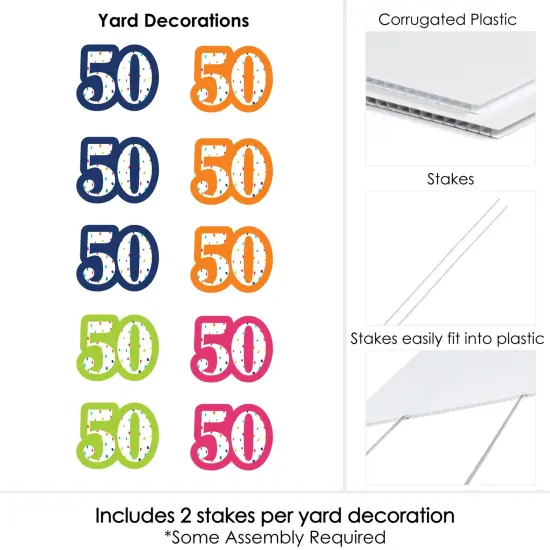 Big Dot of Happiness 50th Birthday - Cheerful Happy Birthday - Lawn Decorations - Outdoor Colorful Fiftieth Birthday Party Yard Decorations - 10 Piece {7}