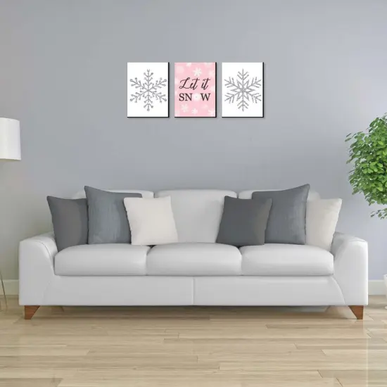 Big Dot of Happiness Pink Winter Wonderland - Christmas Wall Art and Holiday Snowflake Decorations - 7.5 x 10 inches - Set of 3 Prints {3}