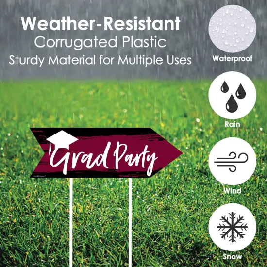 Big Dot of Happiness Maroon Graduation Party Sign Arrow - Double Sided Directional Yard Signs - Set of 2 {4}