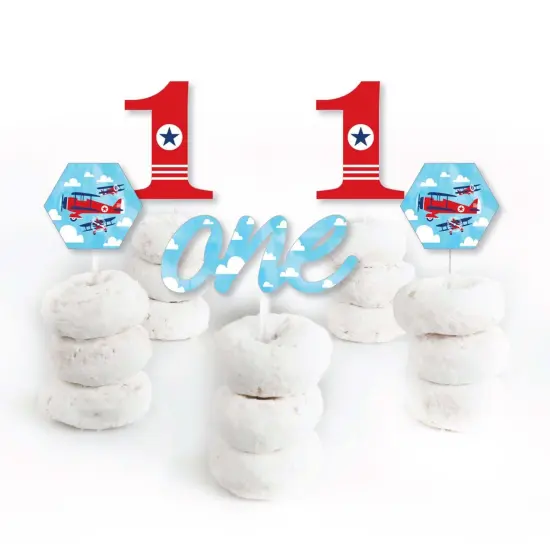 Big Dot of Happiness 1st Birthday Taking Flight - Airplane - Dessert Cupcake Toppers - Vintage Plane First Birthday Party Clear Treat Picks - 24 Ct {3}