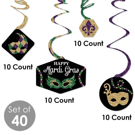 Big Dot of Happiness Mardi Gras - Masquerade Party Hanging Decor - Party Decoration Swirls - Set of 40 {6}