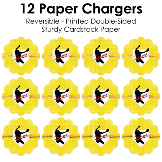 Big Dot of Happiness Grand Slam - Fastpitch Softball - Birthday Party or Baby Shower Round Table Decorations - Paper Chargers - Place Setting For 12 {7}