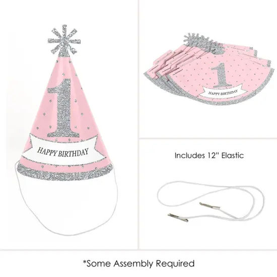 Big Dot of Happiness Pink Onederland - Cone Winter Wonderland Happy Birthday Party Hats for Kids and Adults - Set of 8 (Standard Size) {6}