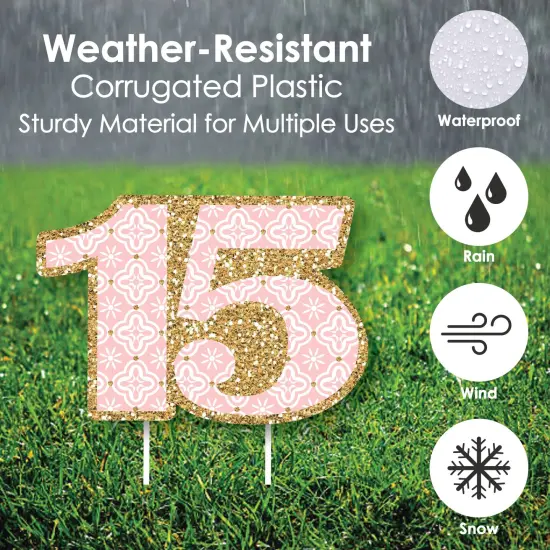 Big Dot of Happiness Mis Quince Anos - Yard Sign and Outdoor Lawn Decorations - Quinceanera Sweet 15 Happy Birthday Party Yard Signs - Set of 8 {4}