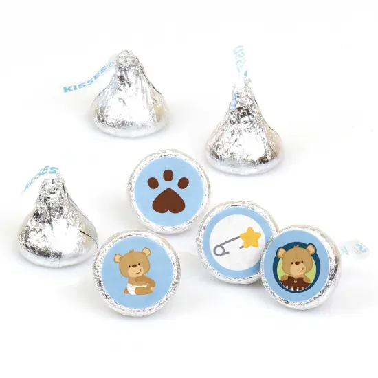 Big Dot of Happiness Baby Boy Teddy Bear - Baby Shower or Birthday Party Round Candy Sticker Favors - Labels Fits Chocolate Candy (1 sheet of 108) {1}