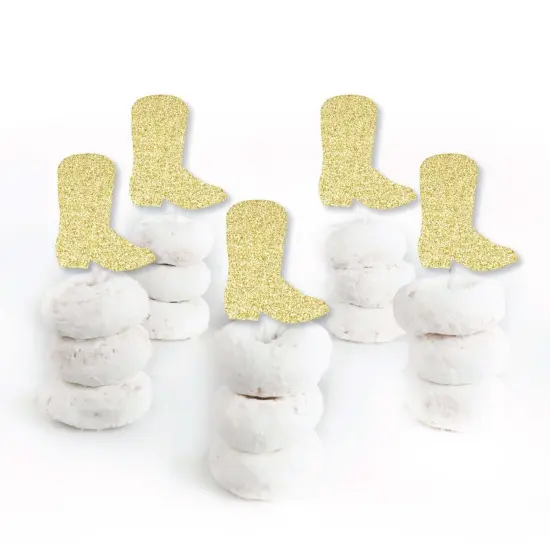 Big Dot of Happiness Gold Glitter Cowboy Boot - No-Mess Real Gold Glitter Dessert Cupcake Toppers - Western Party Clear Treat Picks - Set of 24 {3}