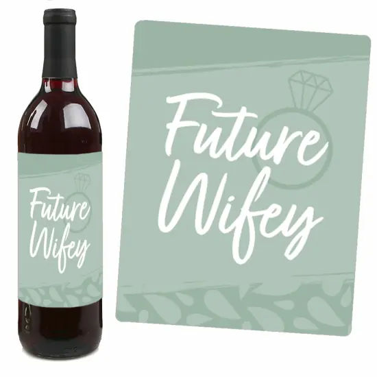 Big Dot of Happiness Sage Green Elegantly Simple - Wedding or Bridal Shower Guest Party Favors Decorations- Wine Bottle Label Stickers - Set of 4 {4}