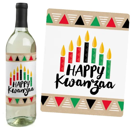 Big Dot of Happiness Happy Kwanzaa - Heritage Holiday Party Decorations for Women and Men - Wine Bottle Label Stickers - Set of 4 {4}