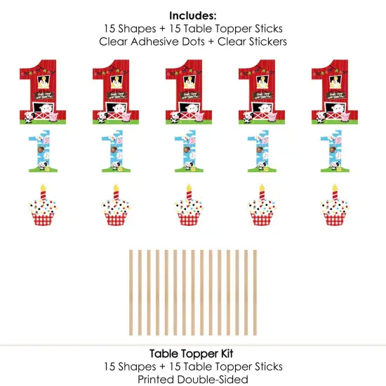 Big Dot of Happiness 1st Birthday Farm Animals - Barnyard First Birthday Party Centerpiece Sticks - Table Toppers - Set of 15 {7}