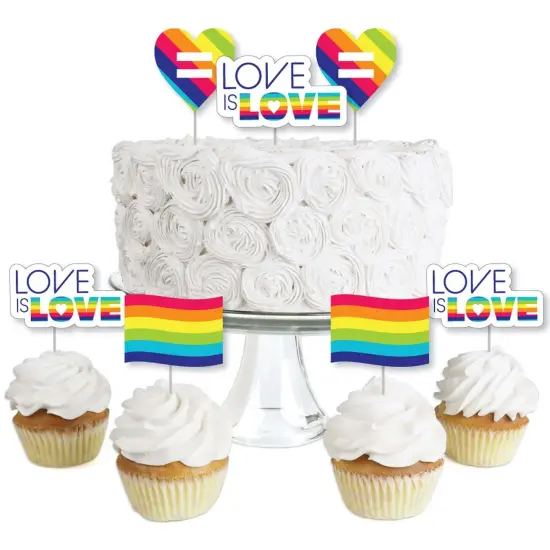 Big Dot of Happiness Love is Love - Pride - Dessert Cupcake Toppers - Rainbow Party Clear Treat Picks - Set of 24 {1}