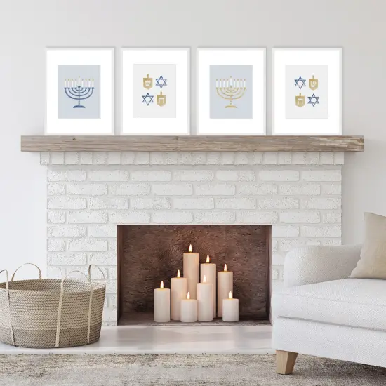 Big Dot of Happiness Happy Hanukkah - Unframed Menorah and Dreidel Chanukah Holiday Linen Paper Wall Art - Set of 4 - Artisms - 8 x 10 inches {3}