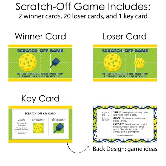 Big Dot of Happiness Let&rsquo;s Rally - Pickleball - Birthday or Retirement Party Game Scratch Off Cards - 22 Count {6}