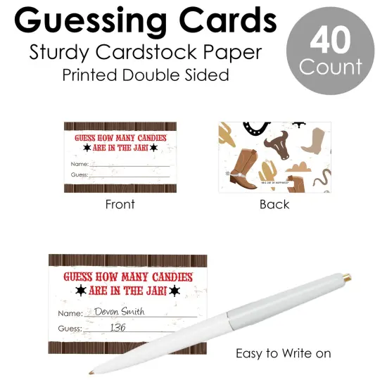 Big Dot of Happiness Western Hoedown - How Many Candies Wild West Cowboy Party Game - 1 Stand and 40 Cards - Candy Guessing Game {7}