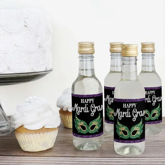 Big Dot of Happiness Mardi Gras - Mini Wine and Champagne Bottle Label Stickers - Masquerade Party Favor Gift for Women and Men - Set of 16 {4}