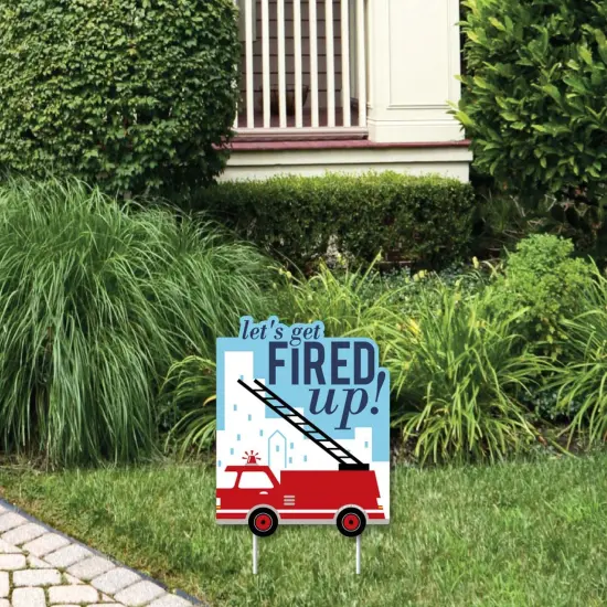 Big Dot of Happiness Fired Up Fire Truck - Outdoor Lawn Sign - Firefighter Firetruck Baby Shower or Birthday Party Yard Sign - 1 Piece {1}