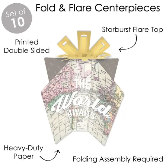 Big Dot of Happiness World Awaits - Table Decorations - Travel Themed Party Fold and Flare Centerpieces - 10 Count {4}
