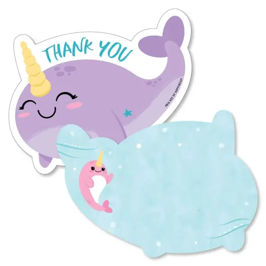 Big Dot of Happiness Narwhal Girl - Shaped Thank You Cards - Under The Sea Baby Shower or Birthday Party Thank You Note Cards & Envelopes - Set of 12 {1}