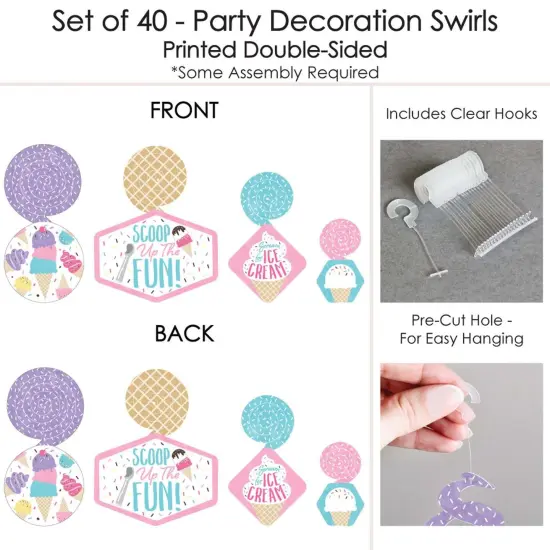 Big Dot of Happiness Scoop Up the Fun - Ice Cream - Sprinkles Party Hanging Decor - Party Decoration Swirls - Set of 40 {7}