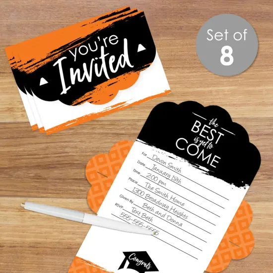 Big Dot of Happiness Orange Grad - Best is Yet to Come - Fill-In Cards - Orange Graduation Party Fold and Send Invitations - Set of 8 {3}
