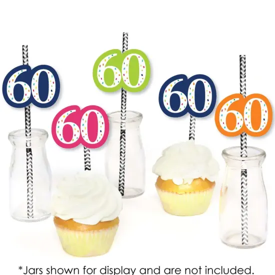 Big Dot of Happiness 60th Birthday - Cheerful Happy Birthday - Paper Straw Decor - Sixtieth Birthday Party Striped Decorative Straws - Set of 24 {6}