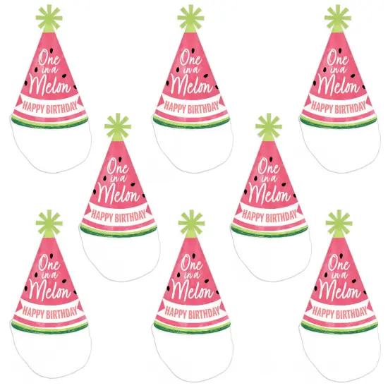 Big Dot of Happiness Sweet Watermelon - Cone Happy Birthday Party Hats for Kids and Adults - Set of 8 (Standard Size) {7}