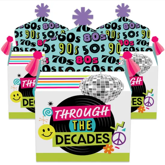 Big Dot of Happiness Through the Decades - Treat Box Party Favors - 50s, 60s, 70s, 80s, and 90s Party Goodie Gable Boxes - Set of 12 {3}