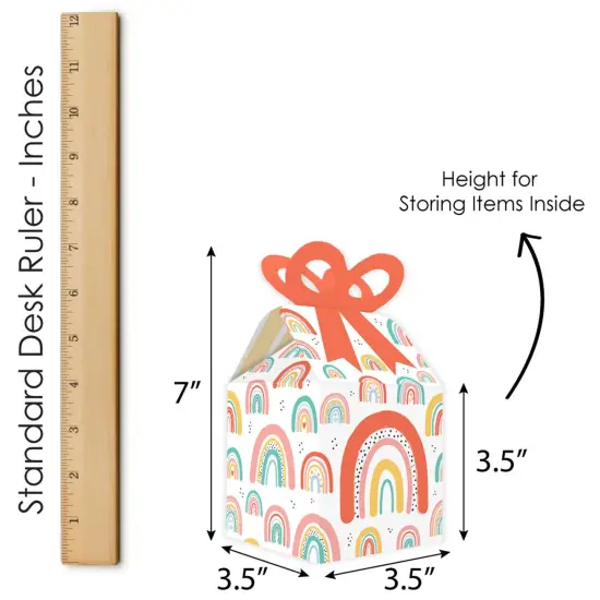 Big Dot of Happiness Hello Rainbow - Square Favor Gift Boxes - Boho Baby Shower and Birthday Party Bow Boxes - Set of 12 {7}