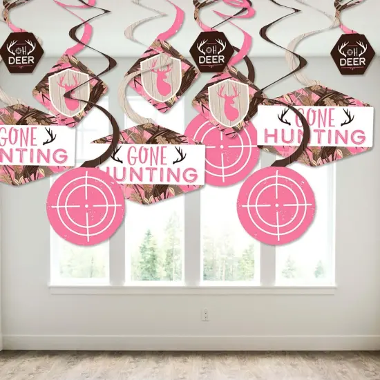 Big Dot of Happiness Pink Gone Hunting - Deer Hunting Girl Camo Baby Shower or Birthday Party Hanging Decor - Party Decoration Swirls - Set of 40 {4}