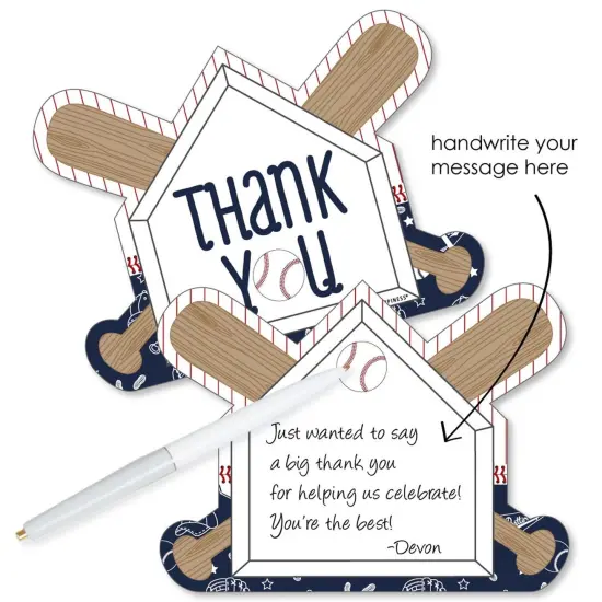 Big Dot of Happiness Batter Up - Baseball - Shaped Thank You Cards - Baby Shower or Birthday Party Thank You Note Cards with Envelopes - Set of 12 {3}
