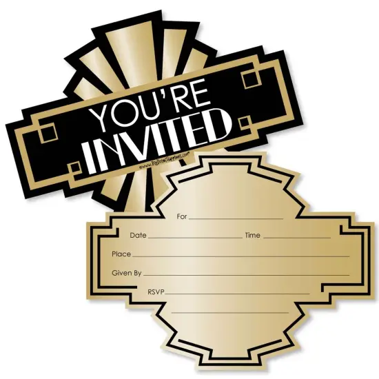 Big Dot of Happiness Roaring 20's - Shaped Fill-in Invitations - 1920s Art Deco Jazz Party Invitation Cards with Envelopes - Set of 12 {1}