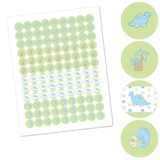 Big Dot of Happiness Baby Boy Dinosaur - Baby Shower Round Candy Sticker Favors - Labels Fits Chocolate Candy (1 sheet of 108) {3}