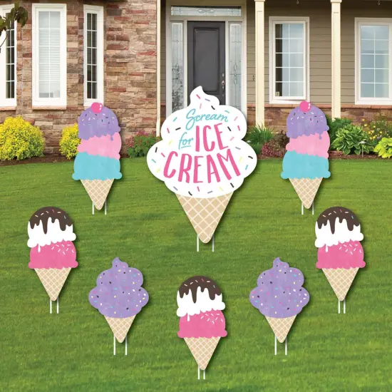 Big Dot of Happiness Scoop Up The Fun - Ice Cream - Yard Sign and Outdoor Lawn Decorations - Sprinkles Party Yard Signs - Set of 8 {1}