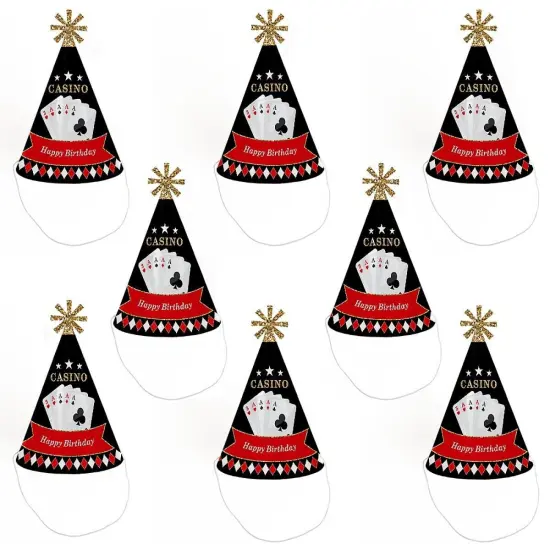 Big Dot of Happiness Las Vegas - Cone Happy Birthday Party Hats for Kids and Adults - Set of 8 (Standard Size) {7}