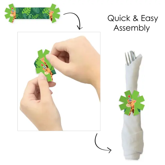 Big Dot of Happiness Jungle Party Animals - Safari Zoo Animal Birthday Party or Baby Shower Paper Napkin Holder - Napkin Rings - Set of 24 {6}