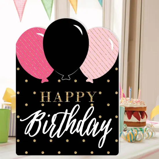 Big Dot of Happiness Chic Happy Birthday - Pink, Black and Gold - Happy Birthday Giant Greeting Card - Big Shaped Jumborific Card {3}